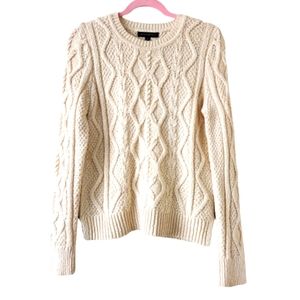 BANANA REPUBLIC Cream Wool Blend Cable Knit Fisherman Sweater Small #0377